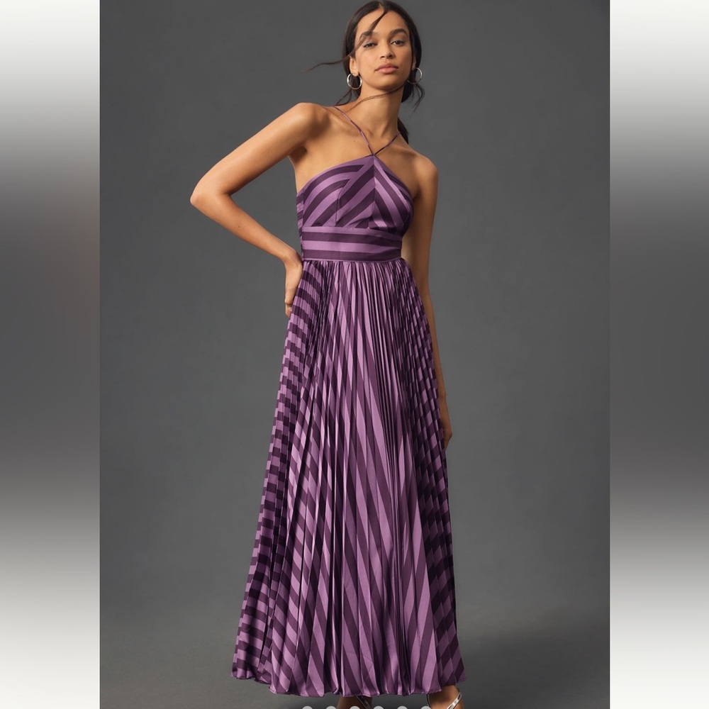 NEW Anthropologie Hutch Halter Stripe Maxi Dress. Purple Eggplant Stripe 1X